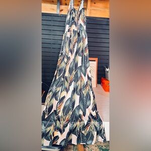 Green and Orange Pleated A-Line Maxi Dress